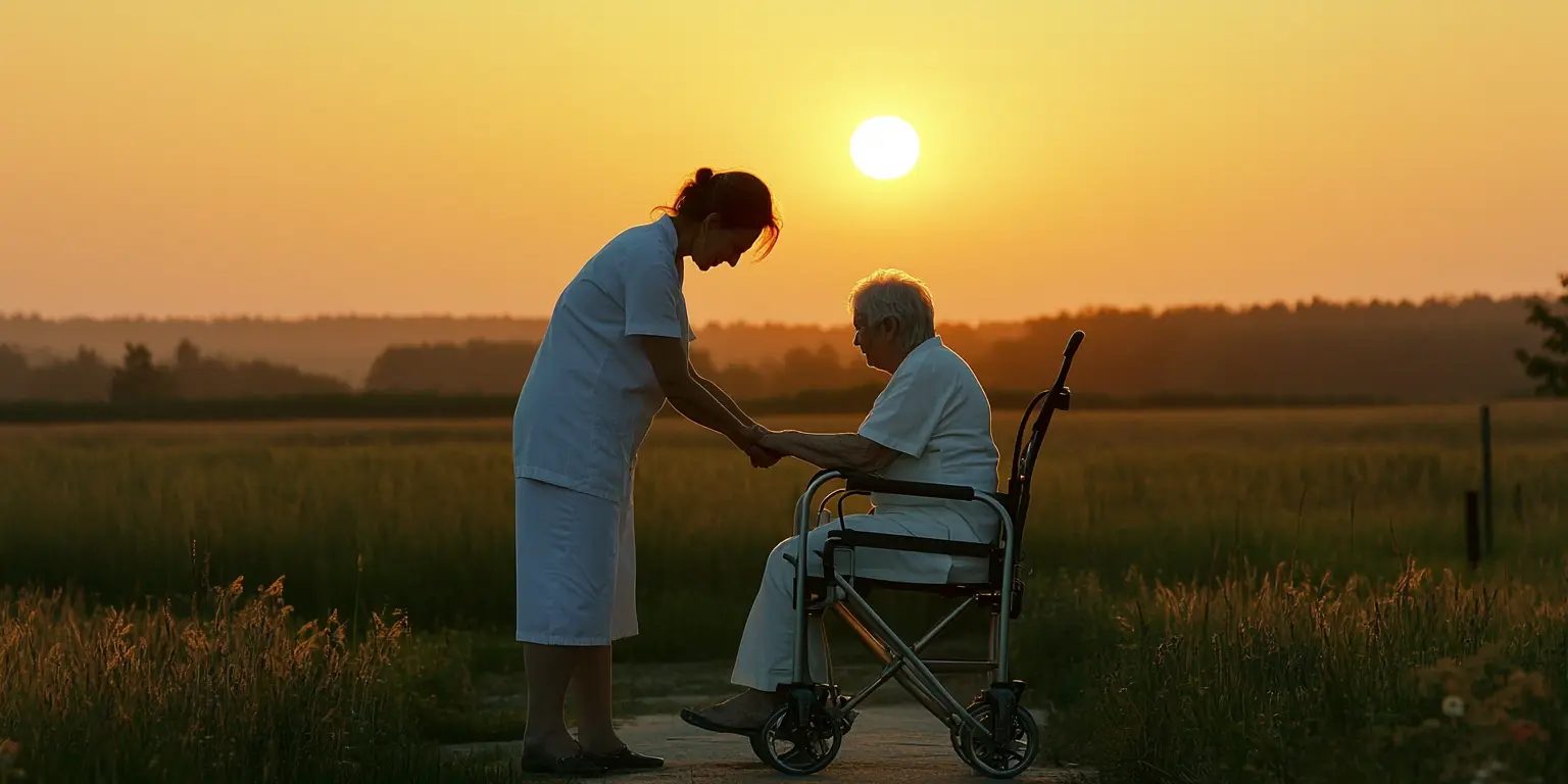 Pflegekraft hält die Hand einer Seniorin – Mitgefühl und Respekt in der häuslichen Betreuung